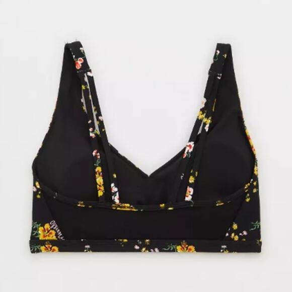 Offline By Aerie Goals True Black Floral Plunge Sports Bra Size Medium - Picture 4 of 13
